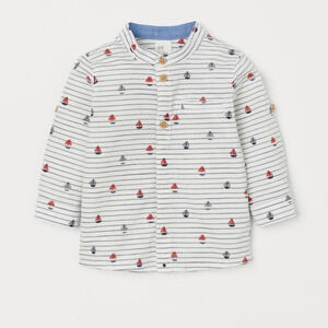 H&M Boy Button Down Shirt 12-18 Months Red Blue Boats Coastal Vintage Nautical